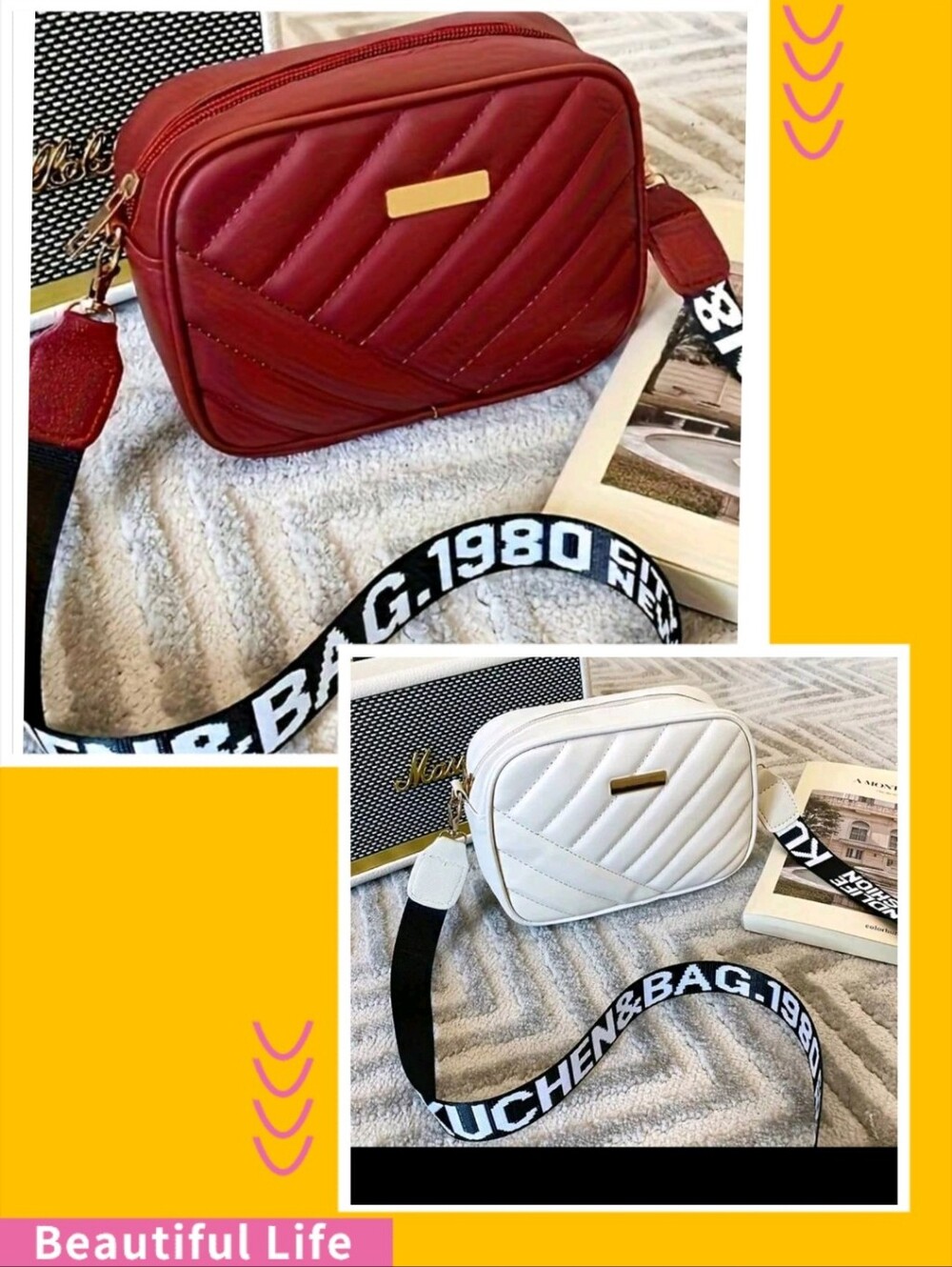 **COMBO 2 QUILTED CROSSBODY BAG - RED AND WHITE 🤍👜❤️💲💲💲💲💲💲💲